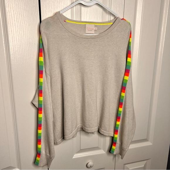 Whisper by Brodie Women’s Large Rainbow Gray Boxy Crew Cotton Silk Sweater - Picture 2 of 5